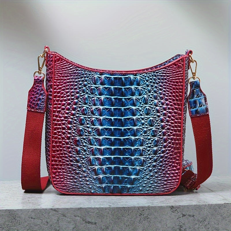 Elegant women's cross-body bag, fashionable color crocodile pattern cross-body bag, wide shoulder strap removable two-piece women's bag, safety zipper bag with coin purse