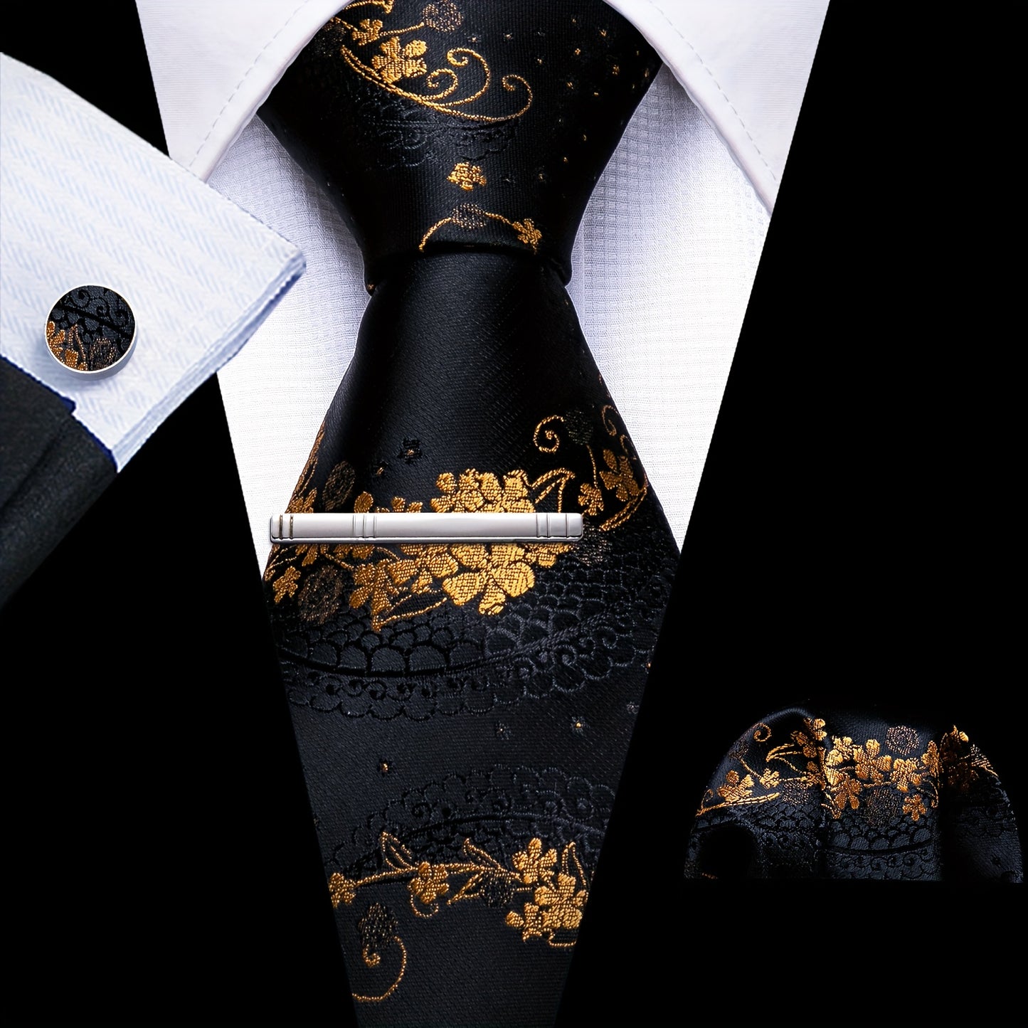 LINEZISEID 3pcs/set Men's Silk Classic Floral Necktie with Hanky And Cufflinks for Business & Wedding, Father's Day Gift, Paisley Ties for Men, Novelty Ties for Men, Special Occasion, Business Attire, Paisley Design, Elegant