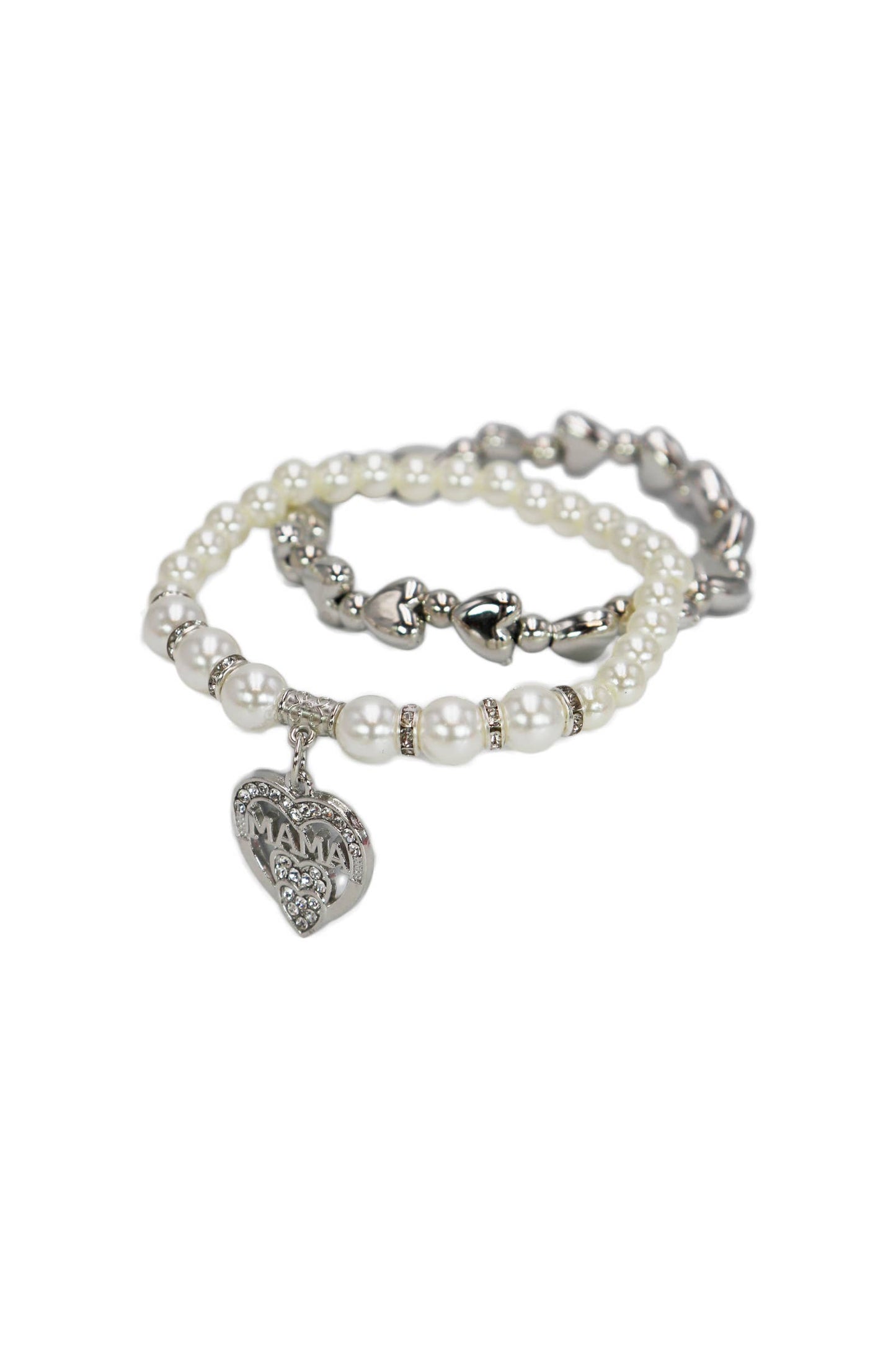 Mama Heart Pearl Double-Strand Beaded Bracelet