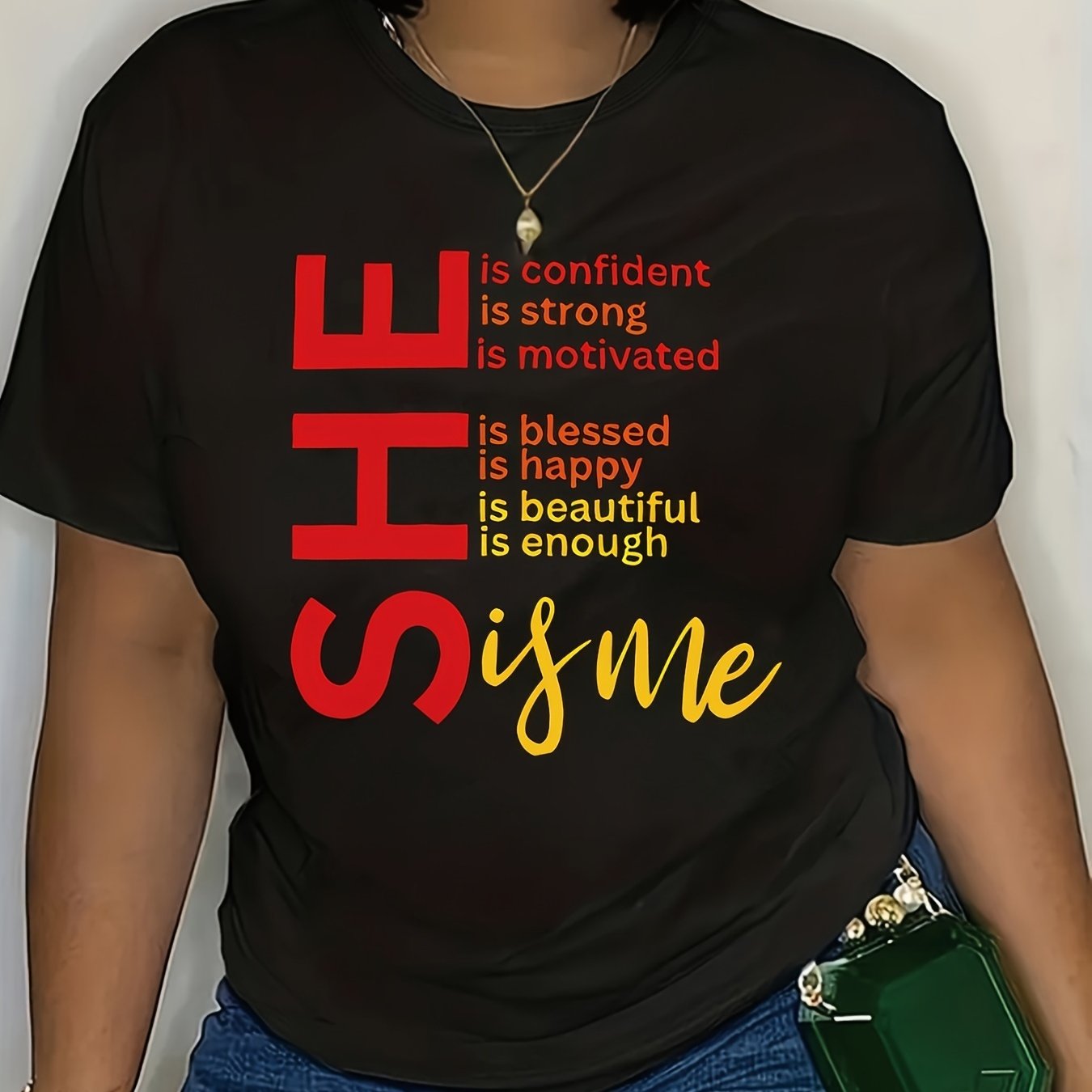 Plus Size She Is Me Print T-Shirt - Women's Casual Crew Neck Short Sleeve Tee, Plus Size Clothing with Fun Graphic Design