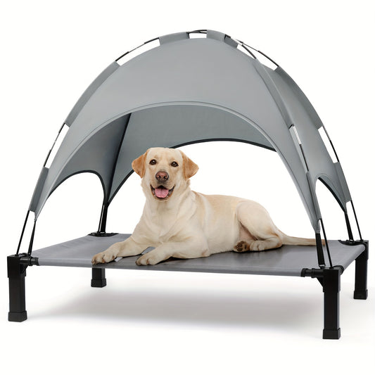 Elevated Dog Bed with Canopy, Outdoor Dog Bed Cot with Removable Shade Tent, Portable Raised Pet Cot Cooling Bed for Dogs and Cats