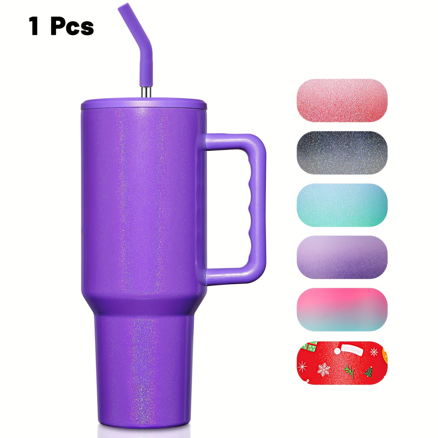 1 Holds 40 Oz Insulated Cup With Lids And Straws&Handle, Durable Stainless Steel Travel Coffee Mug, Reusable Straw, Suitable For Hot And Cold Drinks, BPA-free Metal Water Bottles, Valentines Day Gifts, Wedding, Mens Gifts, Gi