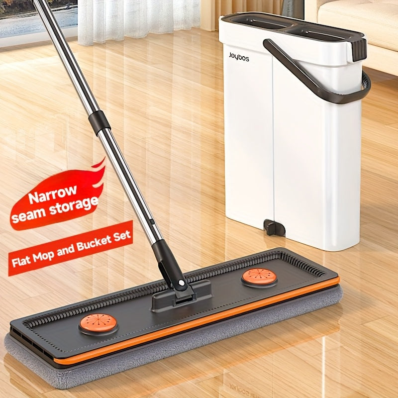 Mop And Mop Bucket Combo Set, Hand-free Flat Mopping Mop And Bucket, Washable Reusable Microfiber Cloth, Wet And Dry, Can Mop Tile Wood Floor Marble, Suitable For Living Room, Bedroom, Kitchen, Bathroom Use