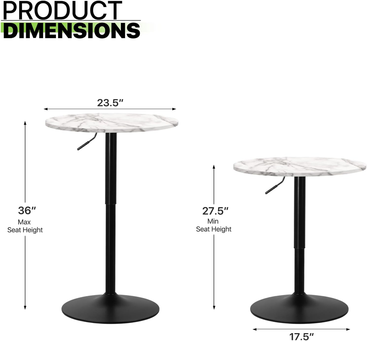 Magshion 23.5'' Round Adjustable Height Wood Bar Pub Table Adjustable Range 27.5""-36"" Living Room Dining Room Bar Cocktail