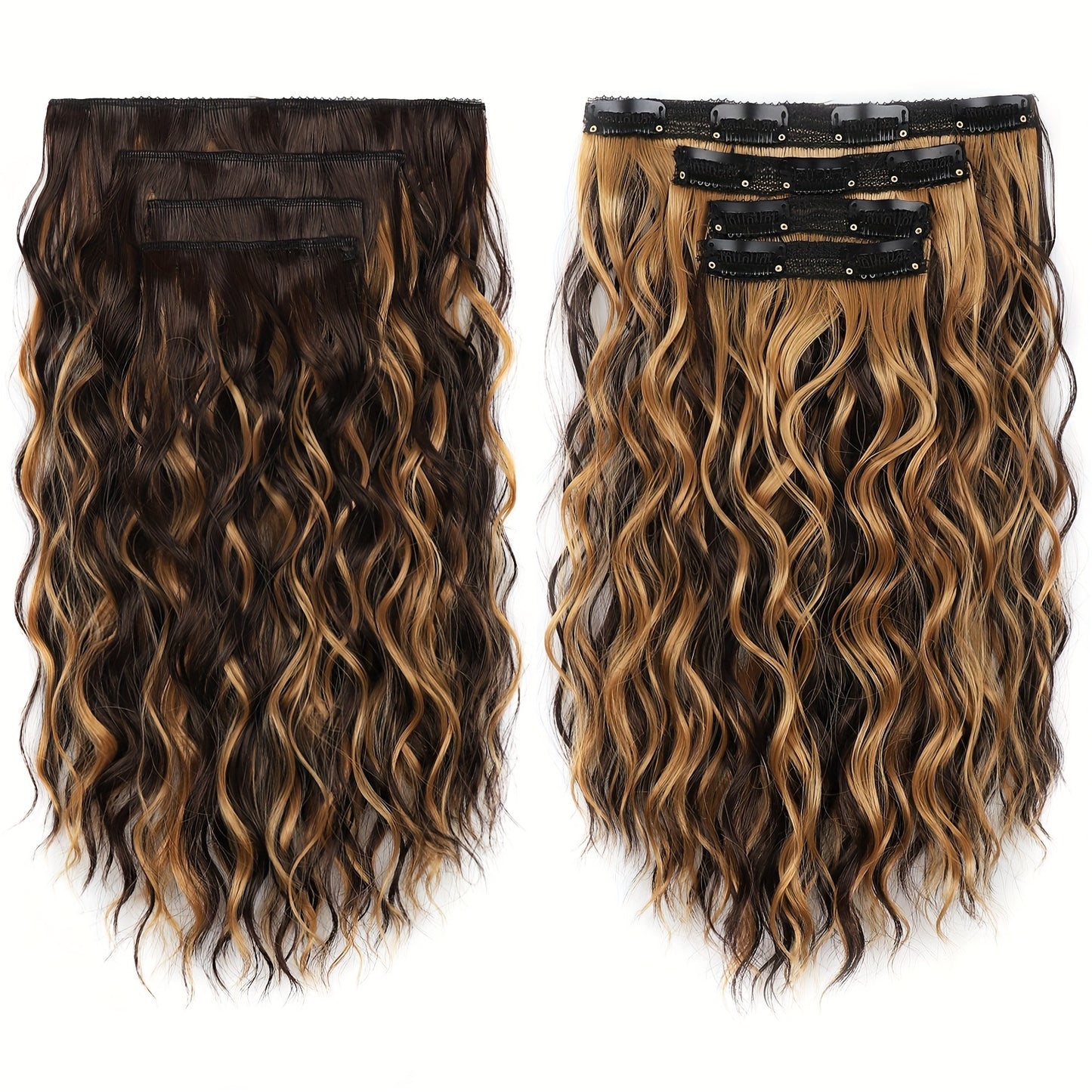 12 Inch Curly Hair Extensions with Invisible Clips - Natural Looking Curly Waves, Chocolate Brown & Honey Blonde Ombre, Soft Lace Weft Clip-In Extensions for Women, Volume & Length, Comfortable Clip-In Wig for Daily Use Speci