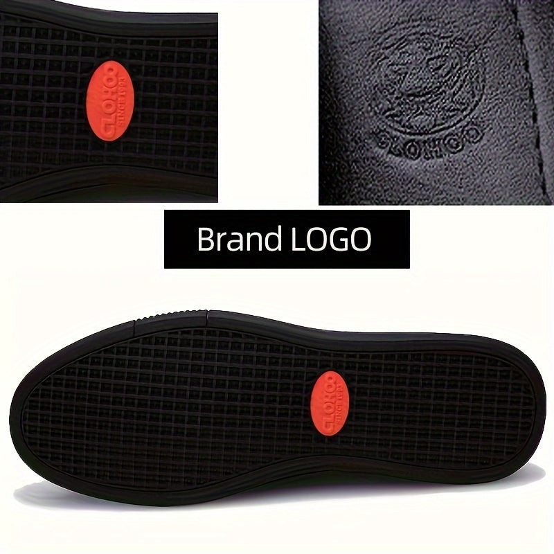 CLOHOO Men's Slip-On Casual Shoes - Genuine Leather Upper, Rubber Sole with PU Cushioned Insole, All-Season Comfort for Business , Brown/Black, Casual Footwear | Classic Slip on | Rubber Sole Footwear