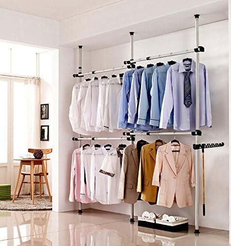 Tension Rod Garment Rack, Freestanding Clothing Hanger Portable Indoor Garment Hanger Tools Heavy-Duty Adjustable Diy Coat