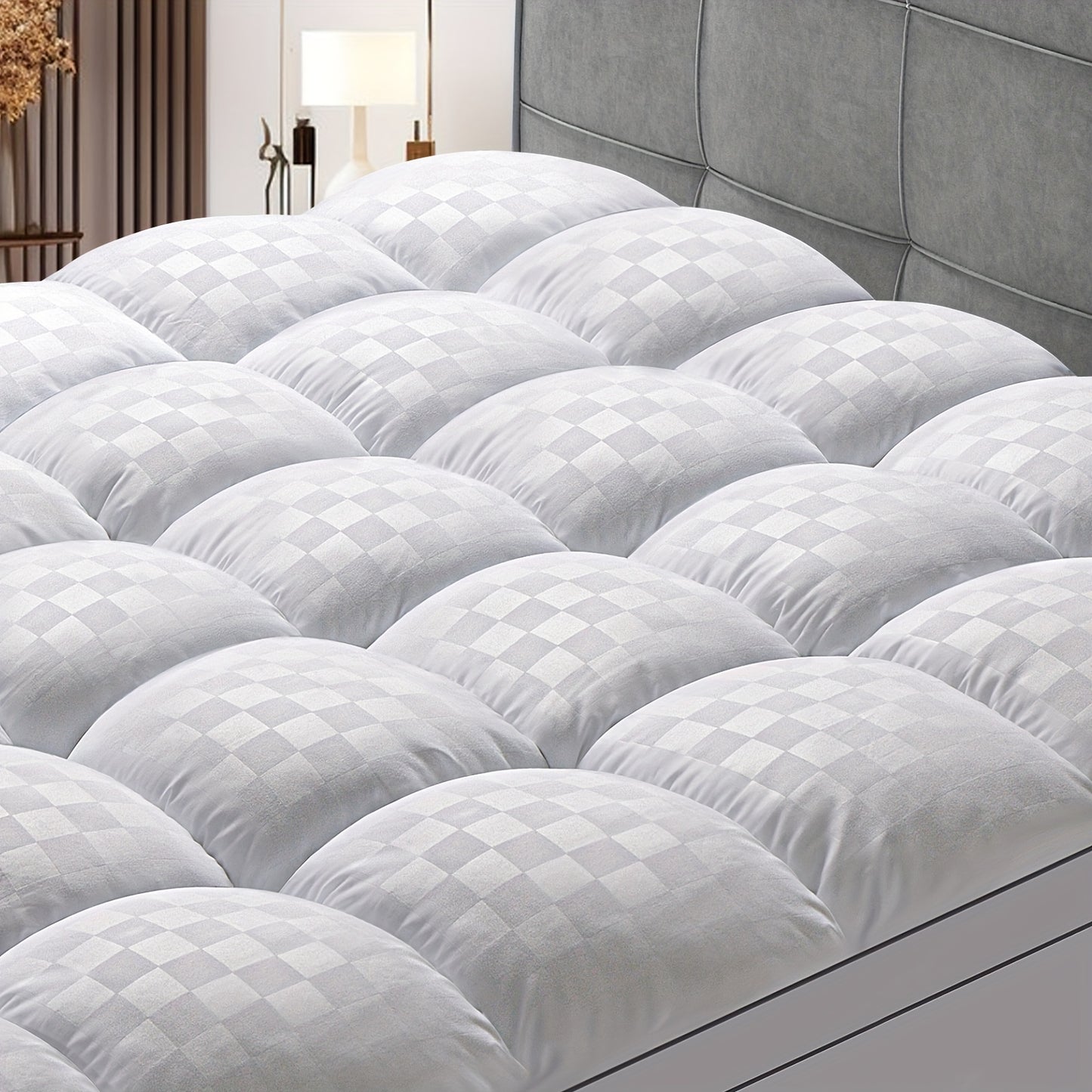 Extra Thick Quilted Mattress Topper - Soft White Stretches 8-21" Deep, Cooling Comfort Pad with Diamond Pattern for Bedroom & Guest Room