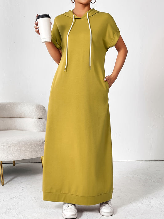 UUE Women'S Casual Long Hooded Dress - 70% Lightweight Spring/Summer Dress with Adjustable Drawstring Hood, Elastic Waist & Cuffs, Machine Washable Solid Color