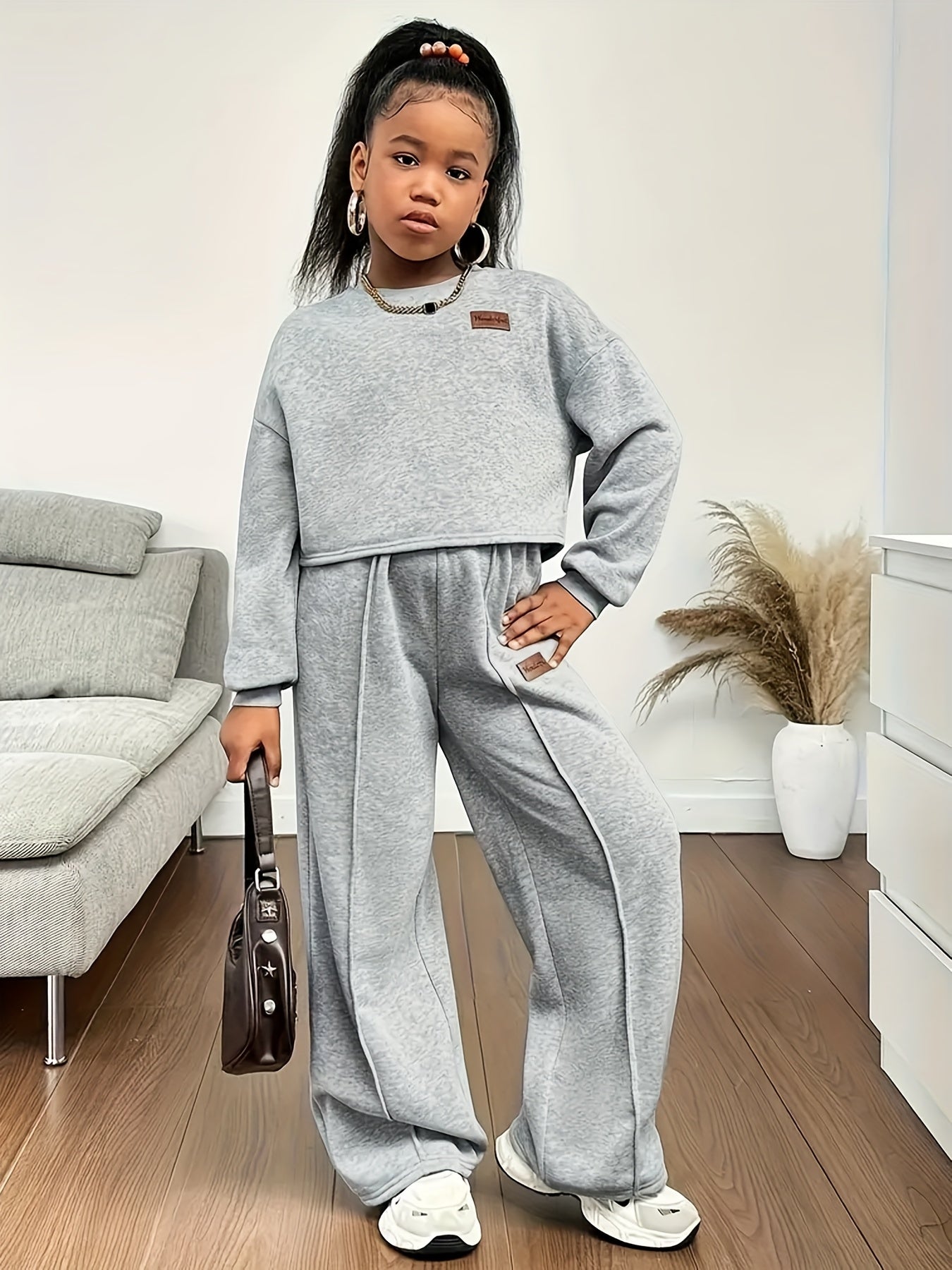 [Oversized] Girls' 2pcs Long Sleeve T-Shirt & Pants Set - Oversized Casual Outfit with Letter Print, Elastic Waist Pants, Round Neck Blouse, Machine Washable Spring/Fall Clothes for, Playdates & Casual Attire ( to), Perfect f
