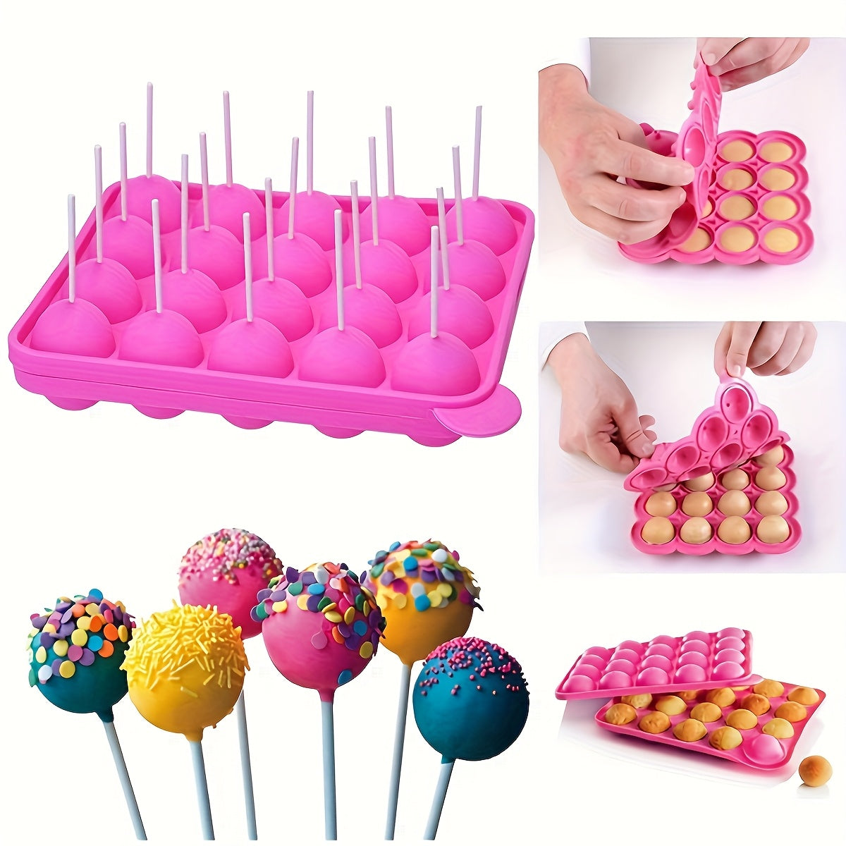 [Silicone Lollipop] 20 Hole Silicone Lollipop Mold with 20 Sticks | Perfect for Cake Sticks, Chocolate and Candy Baking - Chocolate Molds
