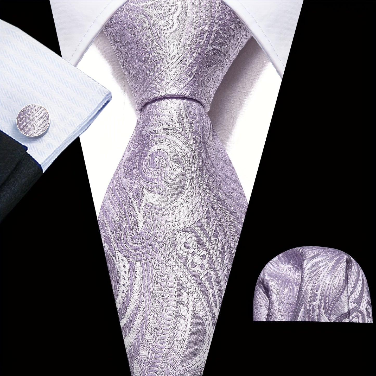 LINEZISEID 3pcs/set Men's Silk Classic Floral Necktie with Hanky And Cufflinks for Business & Wedding, Father's Day Gift, Paisley Ties for Men, Novelty Ties for Men, Special Occasion, Business Attire, Paisley Design, Elegant