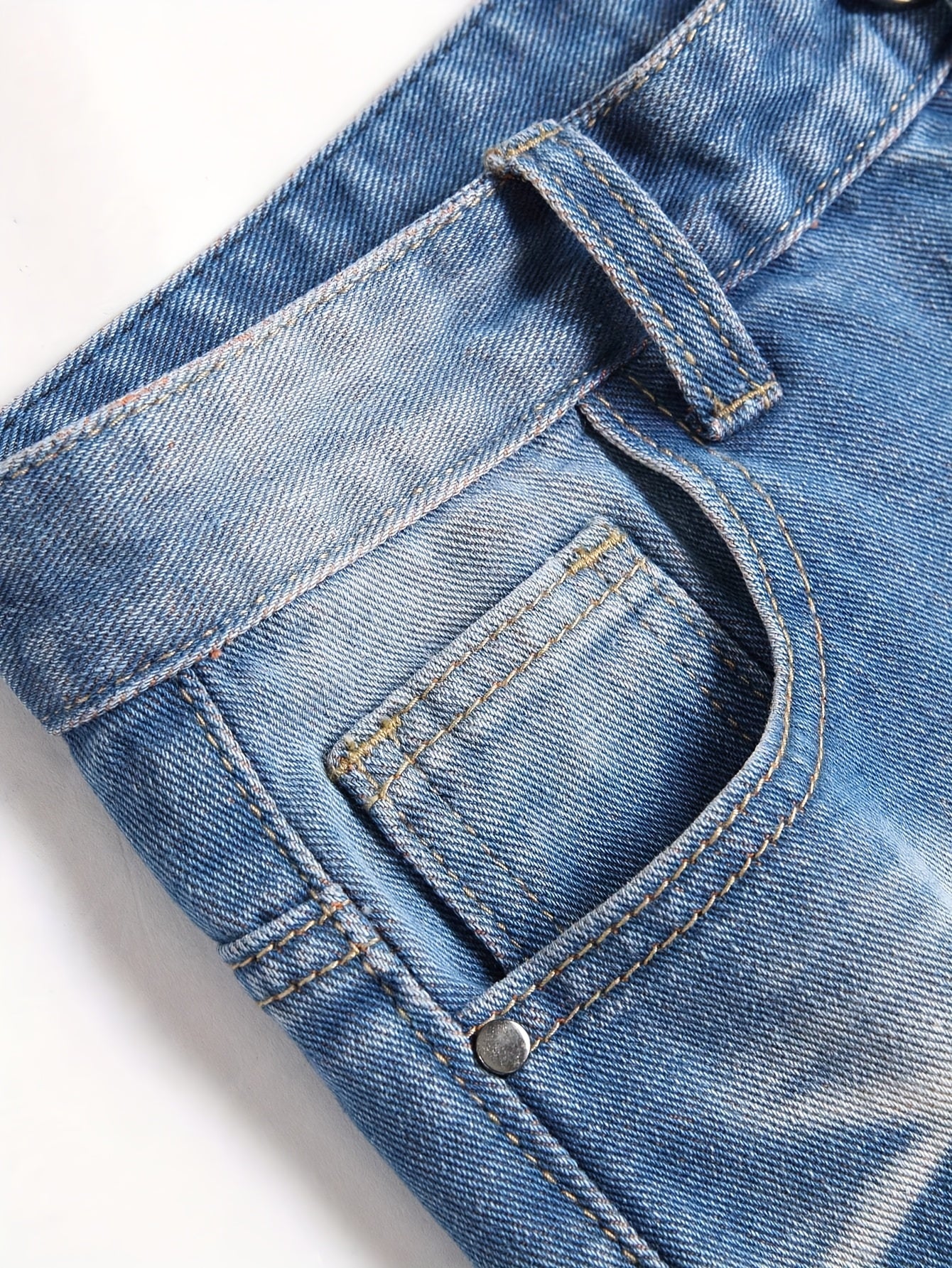 's & 's Youth Light Blue Distressed Denim Jeans - Heavy-Wash Light Blue with Orange Accents, Slim-Fit Straight Leg Pants with Frayed Hem & Belt Loop Closure, Machine Washable All-Season Casual Jeans for Teens & Young Adults (