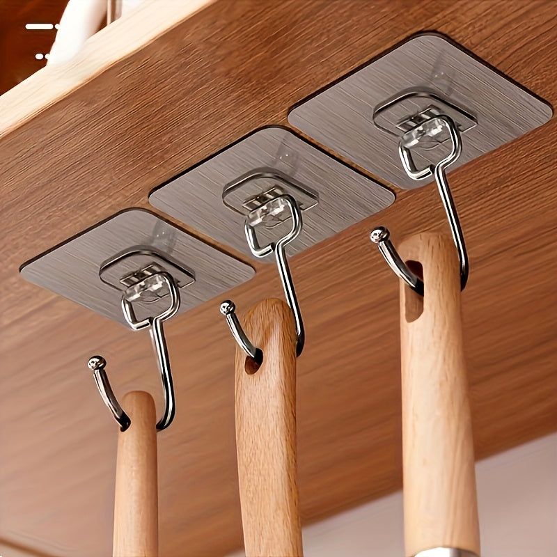 10 Strong Reusable Wall Hooks, No Need to Drill Holes - Waterproof And Oil-resistant, Suitable for Bathrooms And Kitchens - Ideal for Hanging Towels, Cups, Spatulas, Can Openers, And Scissors