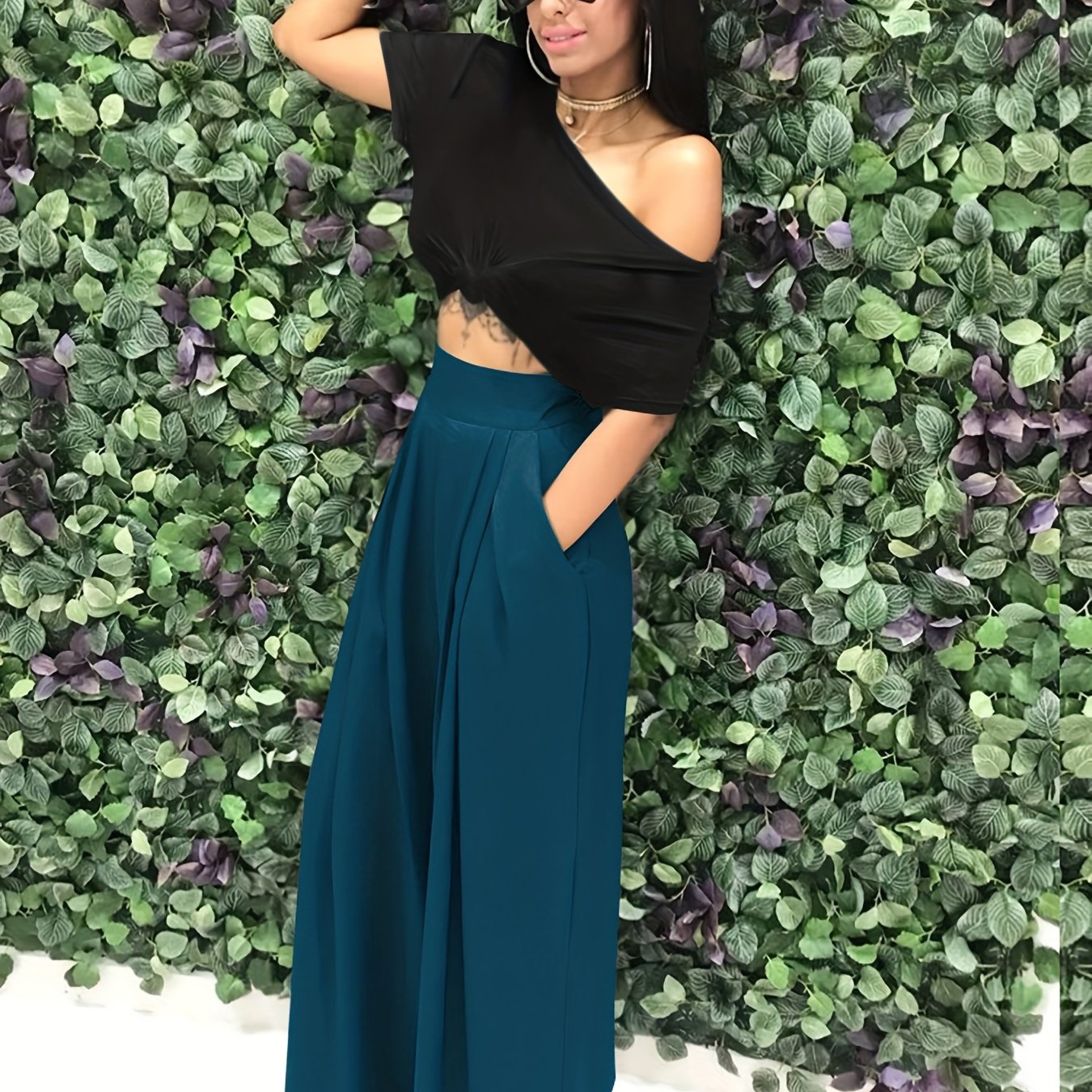 Loose Straight Flare Pants, Casual Pocket High Waist Solid Wide Leg Fashion Comfy Pants, Women's Clothing