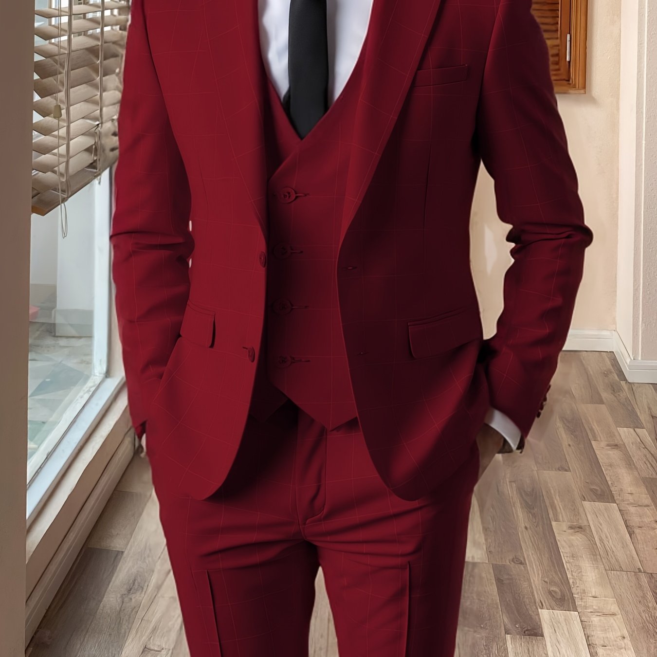 Men'S 3pcs Plaid Suit Formal Wedding Party Event Vintage Western Suit Casual Business Workwear Dress Suit