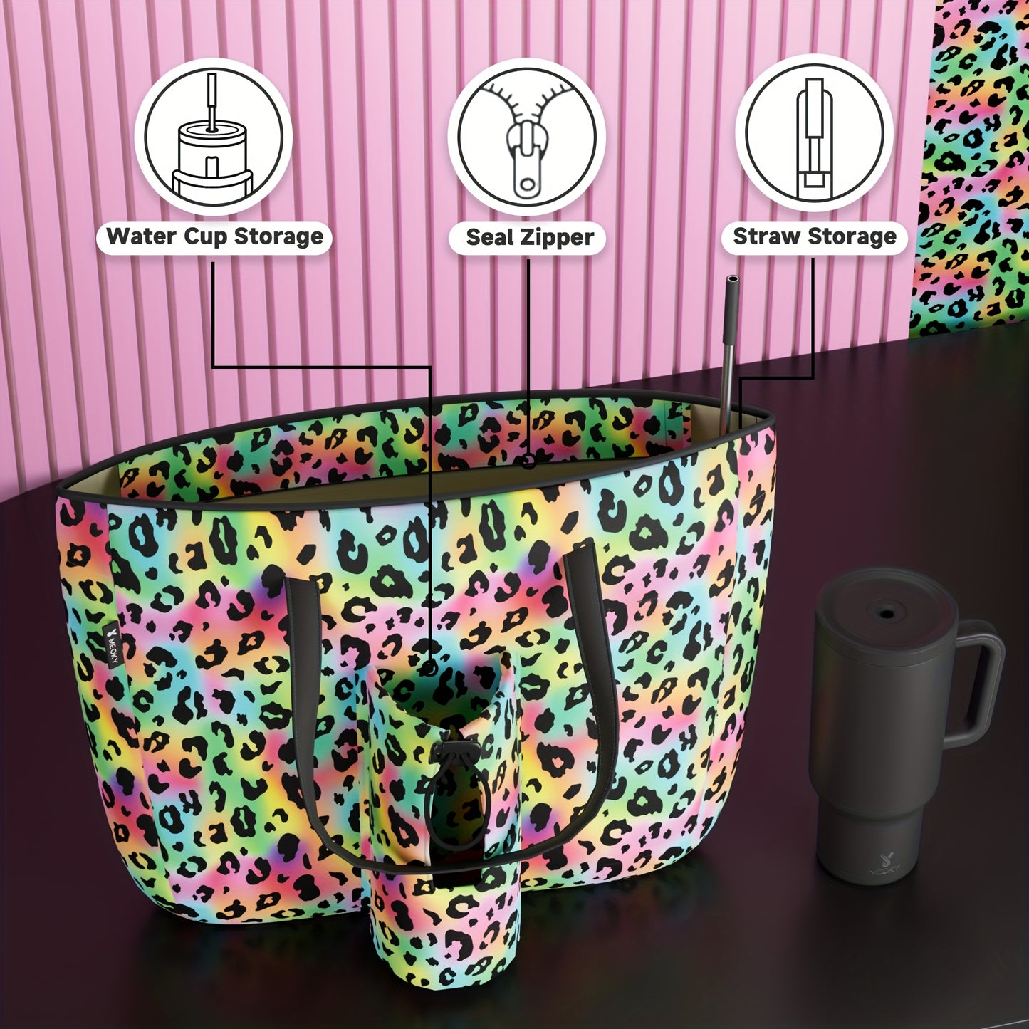 [Pink Nylon Tote] MEOKY Large Pink Nylon Tote Bag | 3.96gal High Quality with Zippered Compartment & Wrist Strap - Water Bottle Carrier Bag, Work Carryall Purse, Fashionable Luggage Accessory, Sturdy Handles for Travel, Work,