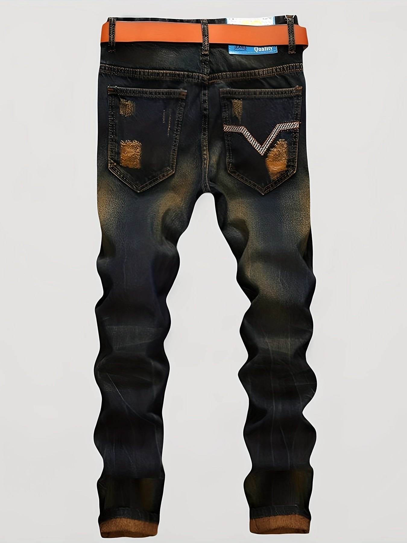 European And American Personalities Make Old Straight Retro Tide Pants Men'S Ripped Jeans