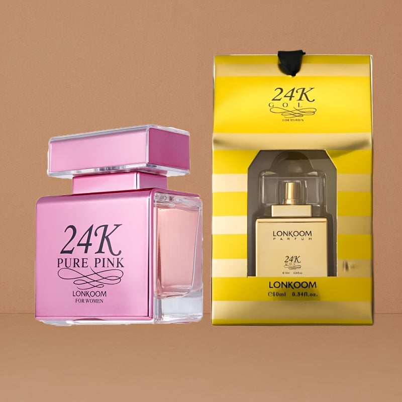 2pcs LONKOOM Long-Lasting Eau De Parfum for Women - Floral-Fruity & Sweet Fruity Fragrance, 3.4fl.oz + 0.34fl.oz Travel-Size, Luxury Gift Box with Pink Ribbon, Perfect for Daily Wear, Office, Travel, Birthday, Mother’s Day