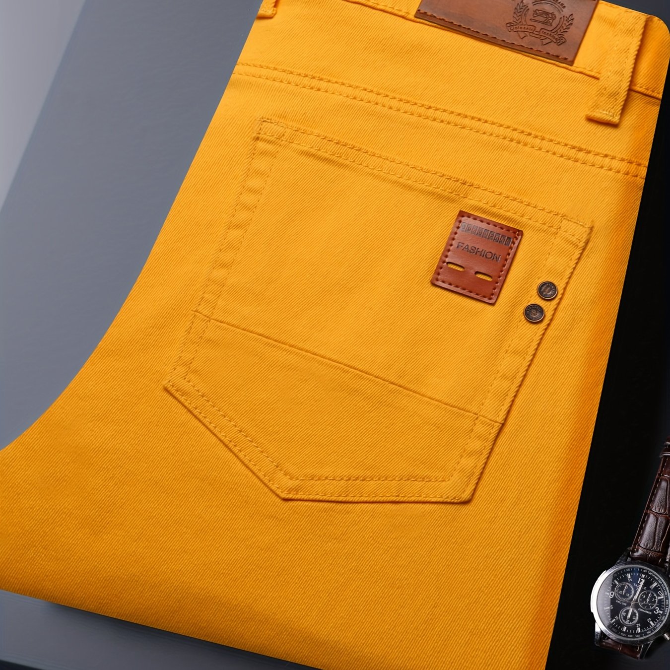 Men's All-Season Slim-Fit Straight-Leg Business Casual Faux Denim - Mid-Rise Beltless Design with Built-In Zipper Closure, Water-Washable Stretch Fabric, Multi-Color Options for Office, Semi-Formal & Casual Attire - Versatile
