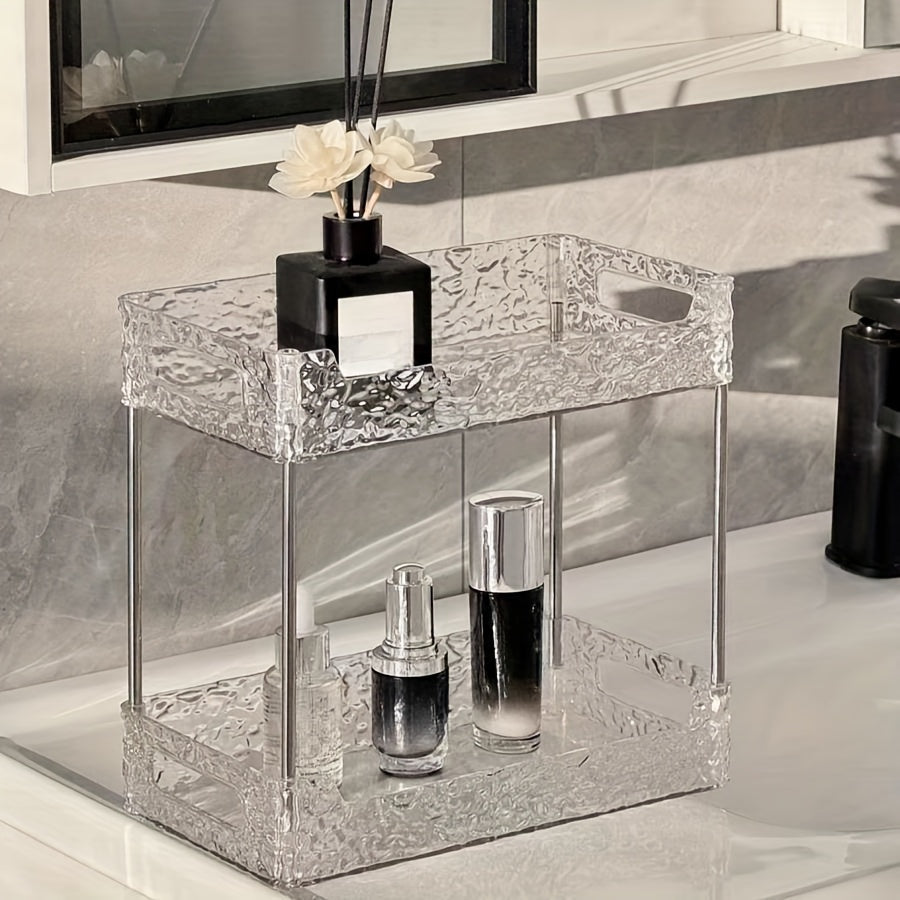 1pc Elegant Multi-Tier Acrylic Vanity Organizer - Adjustable Desktop Storage Rack for Cosmetics, Perfumes & Office Supplies - Large Capacity, Easy to Install - Perfect for Bedroom, Bathroom, Study & Office Decor
