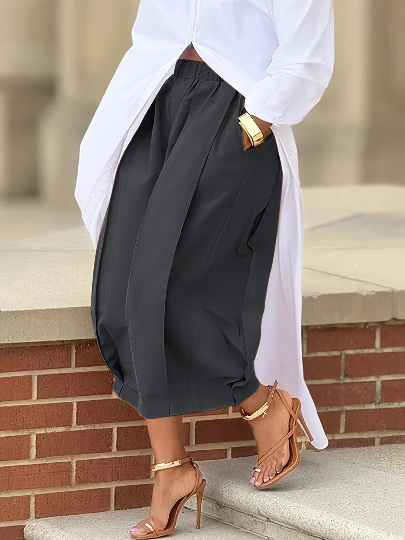 Women's Casual Loose-Fit Solid Color Wide-Leg Pants with Pockets - All-Season Machine Washable Trousers for Casual Attire, Office & Social Events, Versatile Event Attire, Smooth Texture Fabric