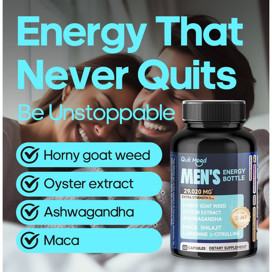 Quit mood Mighty Man Energy – 20 in 1 Enjoy the Power Every Secret Max Girth Moment, Horny Goat Weed 300mg, Oyster Extract 200mg, Maca 100mg & Shilajit 200mg, Strength, Vitality & Performance