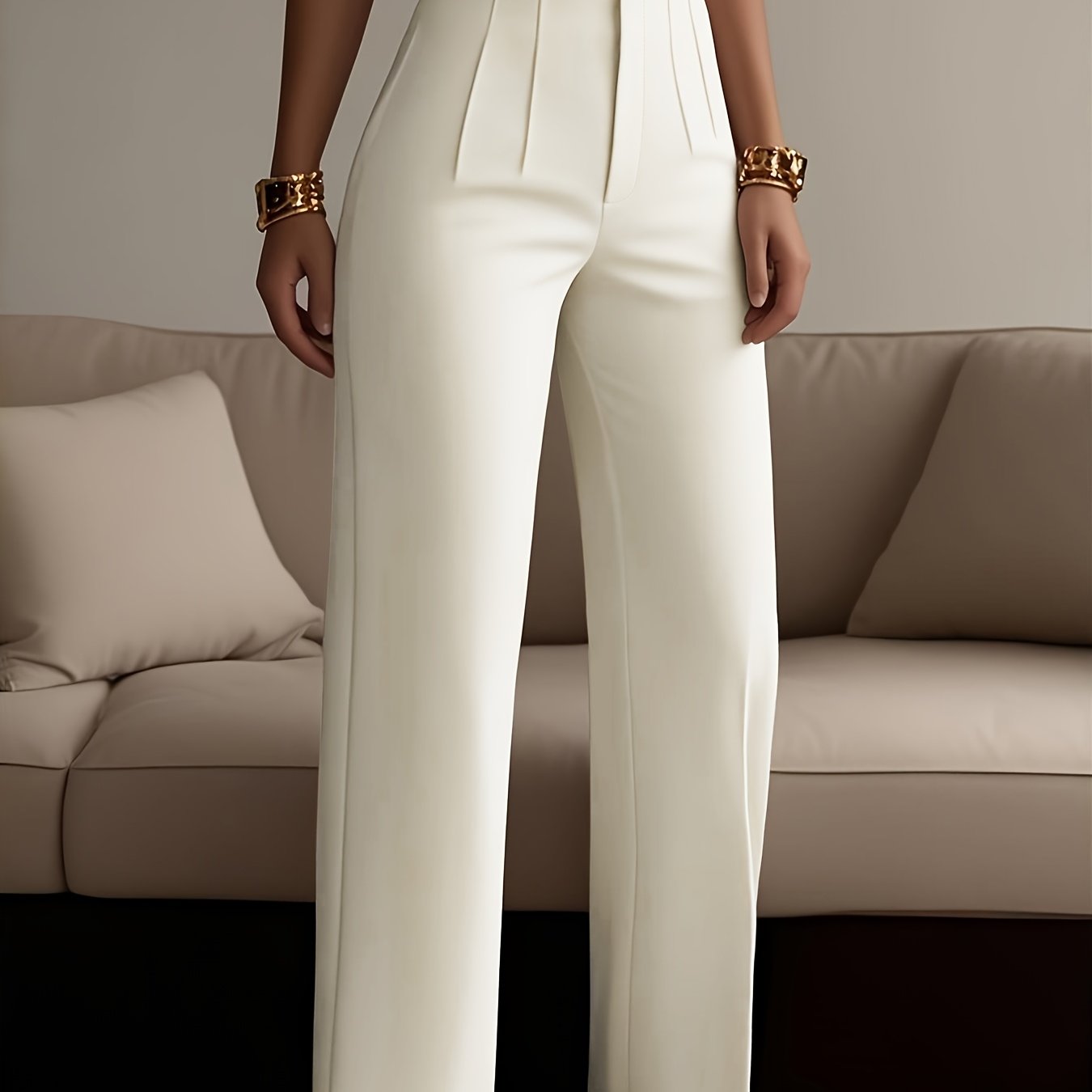 Women's Elegant Solid Black Trousers with Hidden Zipper Closure - Structured Non-Stretch All-Season Work Pants for Commuting, Travel & Professional Attire, Machine Washable Tailored Fit, High Waist Trouser Pants for Women, Pa