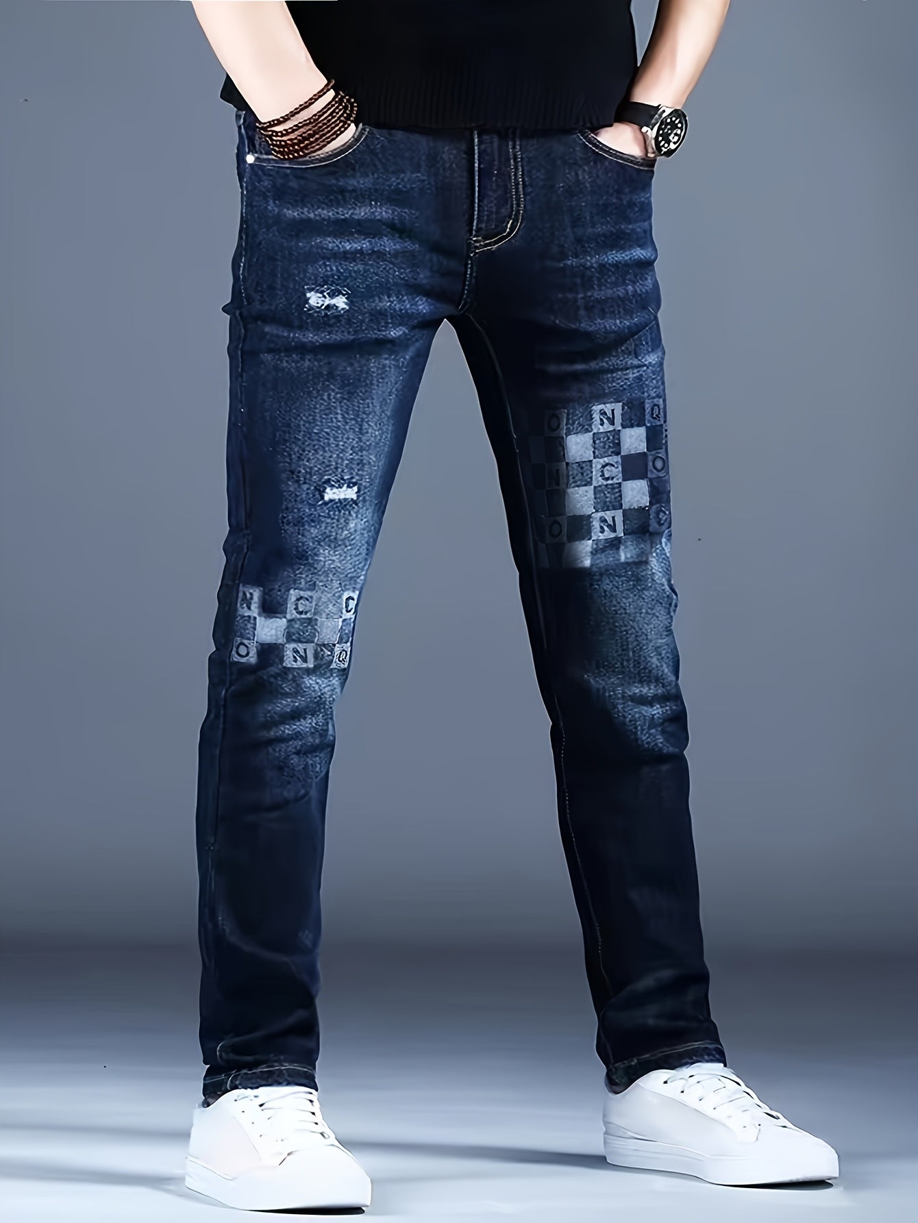 Men's Slim Fit Jeans - Stretch Skinny Leg Jeans, Dark Blue Non-See-Through Denim Pants for Everyday & Formal Wear, Machine Washable All-Season Men's Trousers