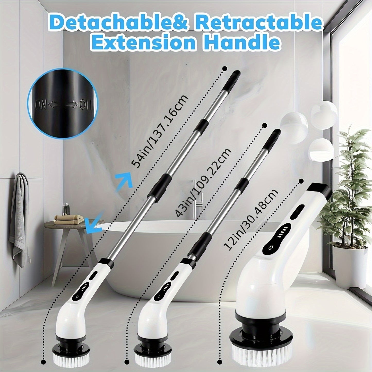 [Cordless Rotating Cleaner] Cordless Electric Rotating Cleaner - 8 Interchangeable Brush Heads, Adjustable Extended Handle, Two Cleaning Speeds - For 360-Degree Wireless Cleaning of Bathrooms, Bathtubs, Showers, Car Windows,