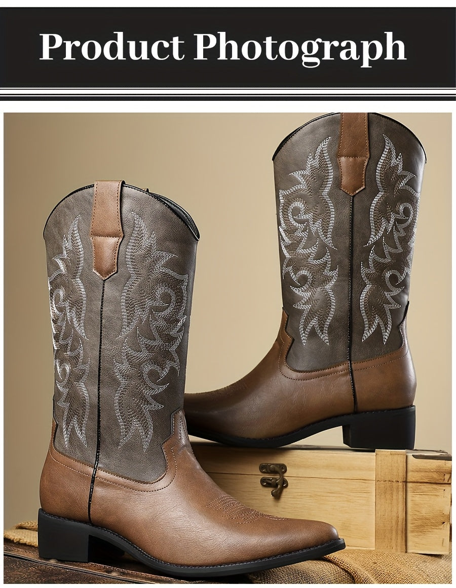 [Father's Day, Cowboy Boots] Father's Day Gift | Men's Retro Western Cowboy Boots | Embroidered Tall Chelsea Boots