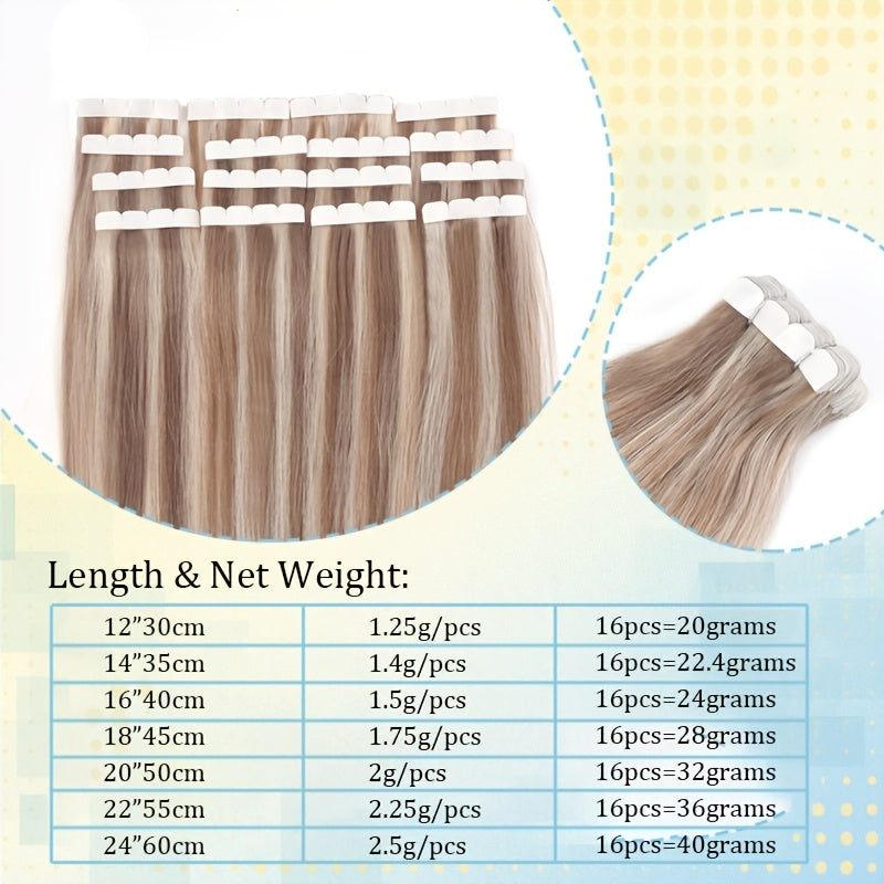 16pcs Vlasy Women's Natural Blonde Balayage Highlights Hair Extensions - Seamless Clip-In Straight Human Hair (12"-24" Lengths, Brown to Blonde Tones) - Easy Application & Damage-Free Removal, Natural Brown Base for Lighter S