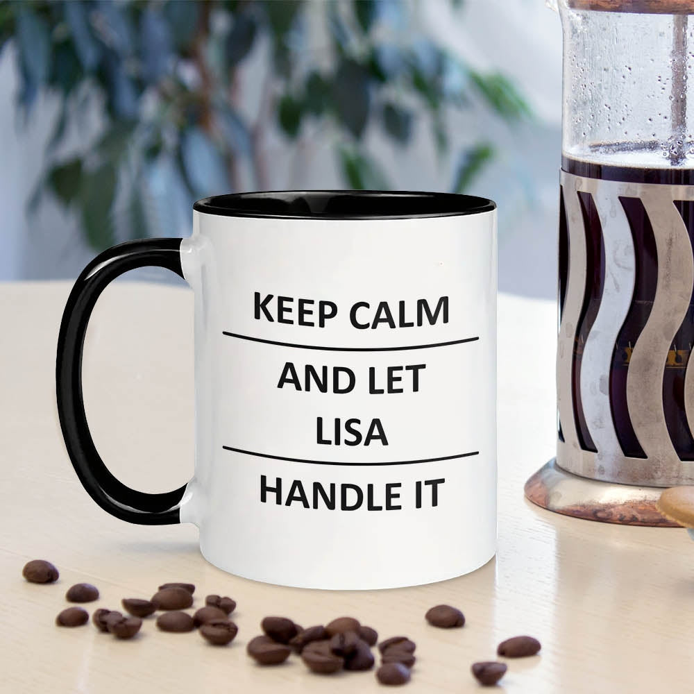 "Keep Calm and Let Lisa Handle It" Coffee Mug - White with Black Lettering & Handle, Dishwasher Safe Gift for Her, Wife, Mom, Daughter, Friend - Christmas, Valentine's Day, Mother's Day, Holiday Drinkware | Modern Mug Design