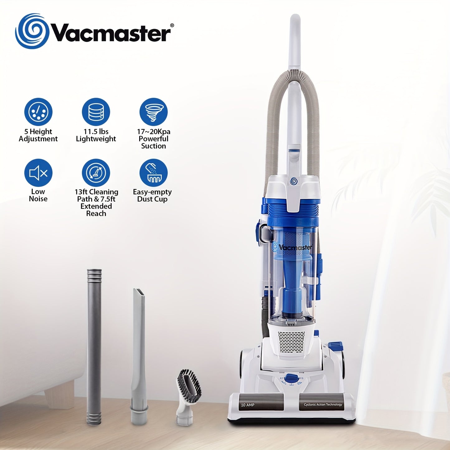 20ft Cord 13" Wide Cleaning Path Vacmaster UC0101 Upright Vacuum Cleaner - Powerful Bagless Vacuum for Carpet, Hard Floor, and Pet Hair