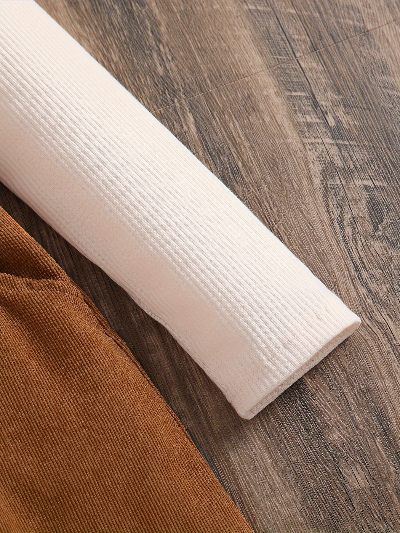 ' Elegant Solid Color Long Sleeve Half Dress Set - A-Line Skirt with Waist Tie Belt, Soft Breathable Fabric, Classic White & Brown Outfit for Spring & Fall, Casual to Semi-Formal Occasions, Casual Attire, School Events, Famil