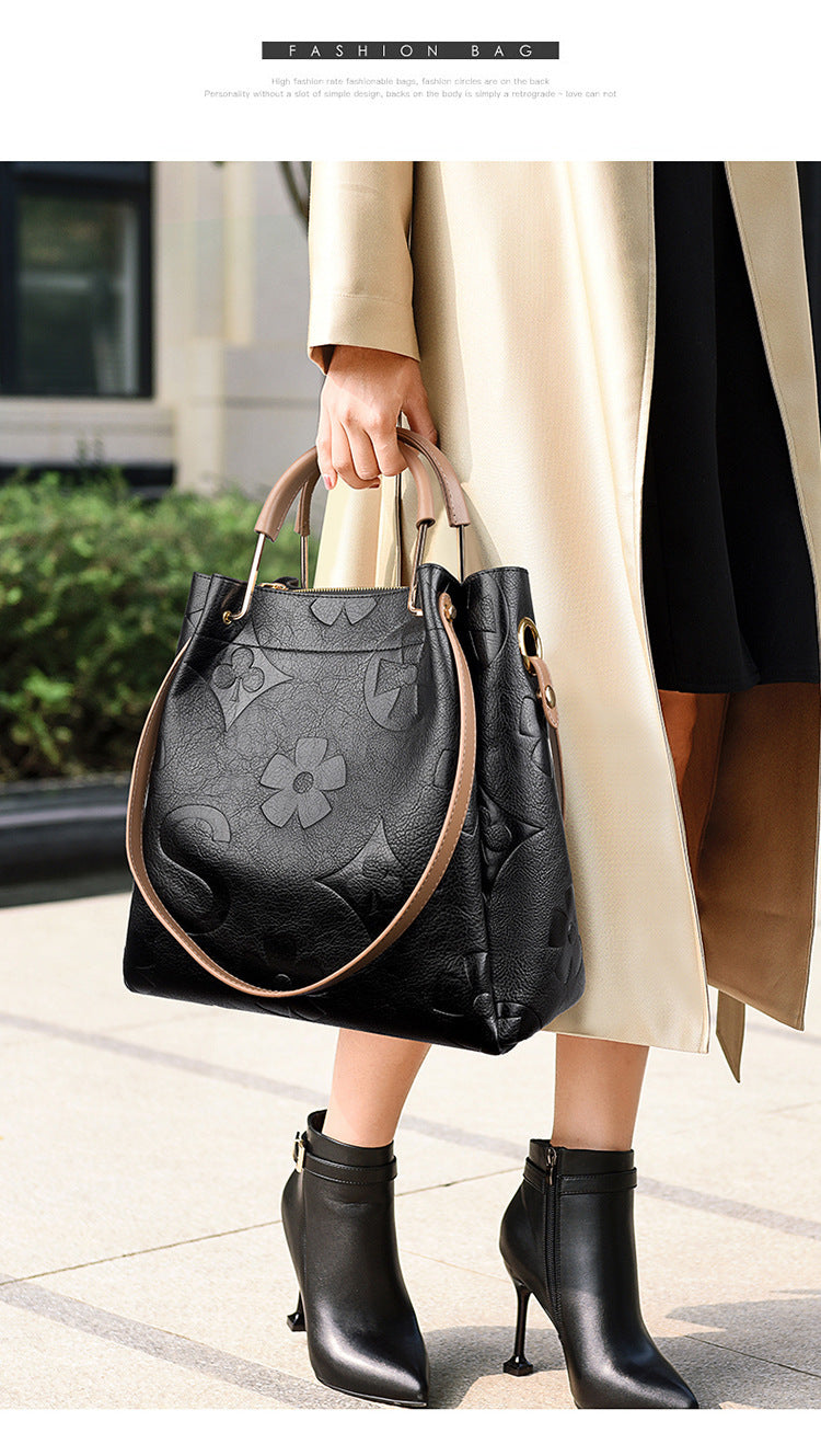 Stylish Embossed Tote Bags with a High-End Feel, Large Capacity Mother And Shoulder Bags