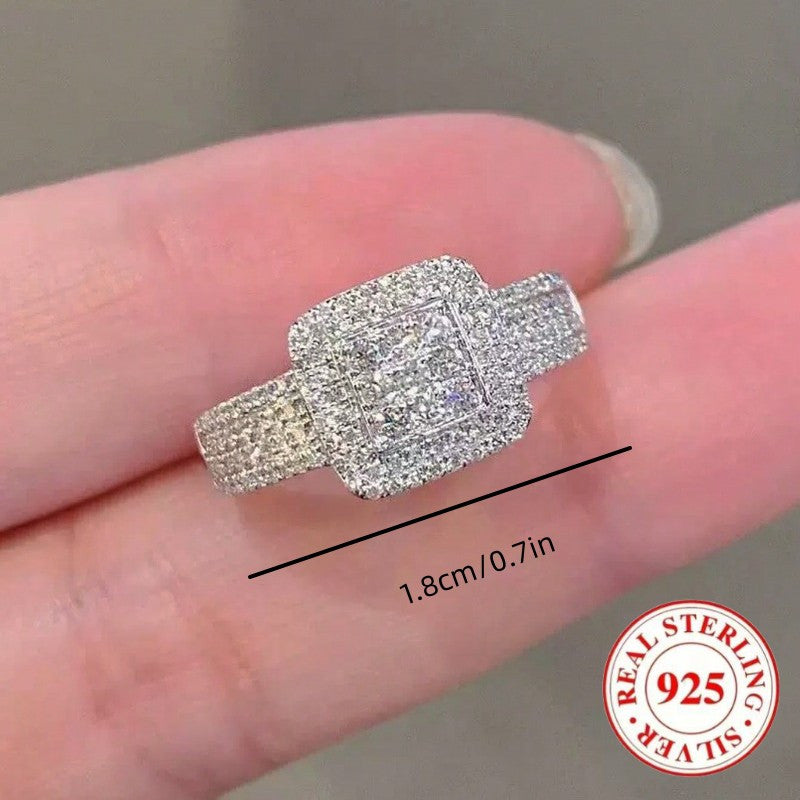 [Luxury Women's Ring] Super Sparkling Luxury 925 Sterling Silver Square Women's Ring | 5 Sizes to Choose From, Suitable for Parties, Banquets, Engagements, Jewelry, Festivals, Valentine's Day Gifts