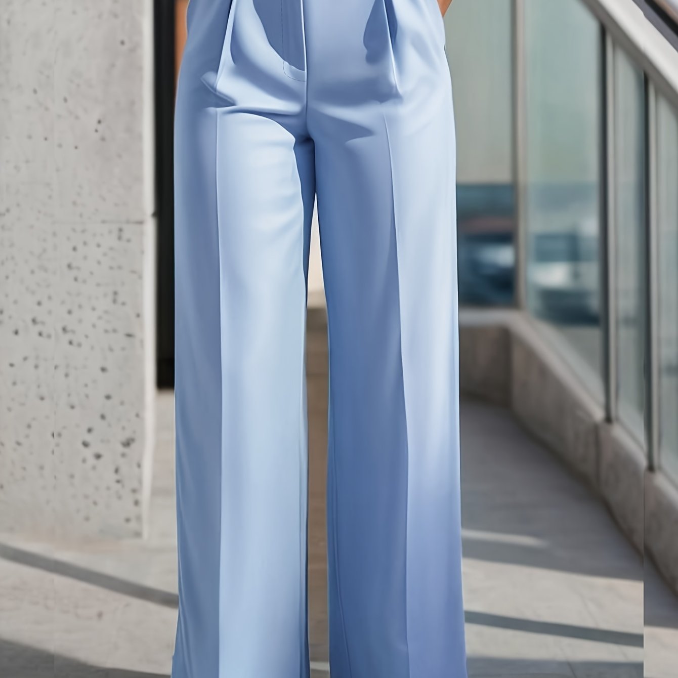 Women'S Light Blue Straight-Leg Casual Pants - High Waist, Flowy Design, Comfortable Polyester Blend for Casual Attire, Allseason Trousers | Straightleg Pants | Comfortable Fashion