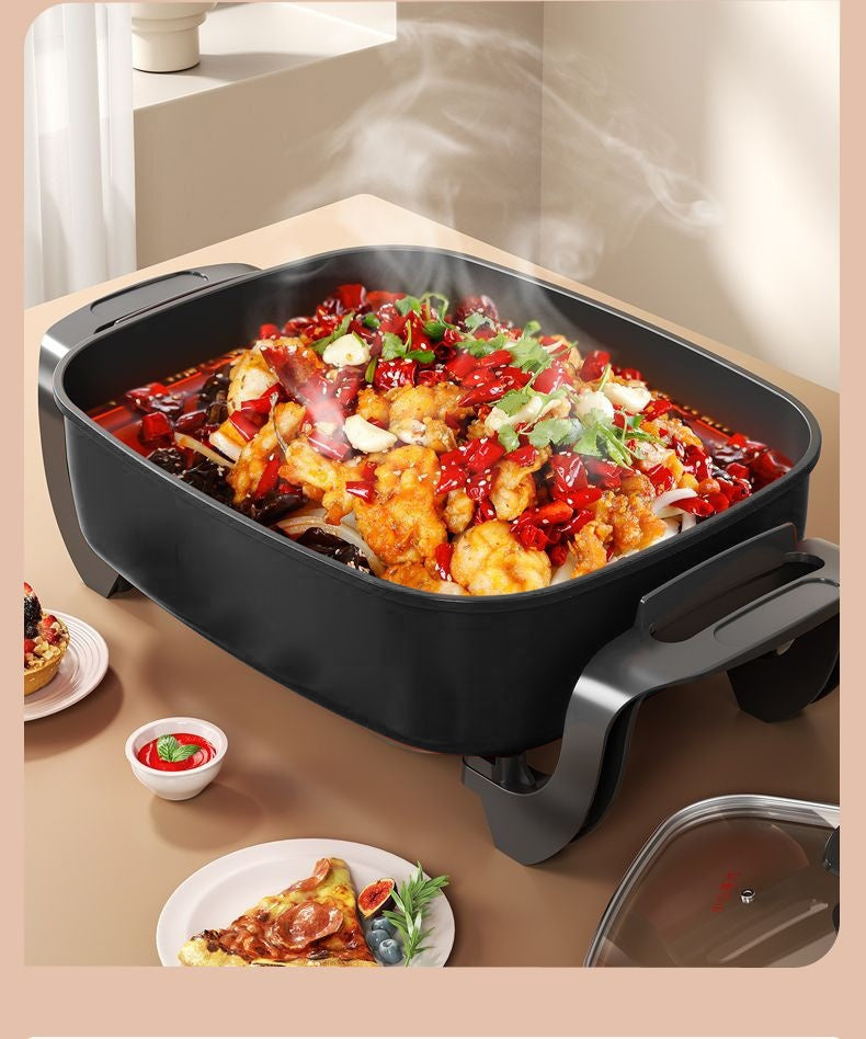 1pc 12x12 Inch Non-Stick Ceramic Electric Pot with Glass Lid, Aluminum Body, 1500W Adjustable Temperature Controller, for Frying, Baking, Steaming, or Boiling, Easy to Clean, 110V US Plug, Perfect for Home Use