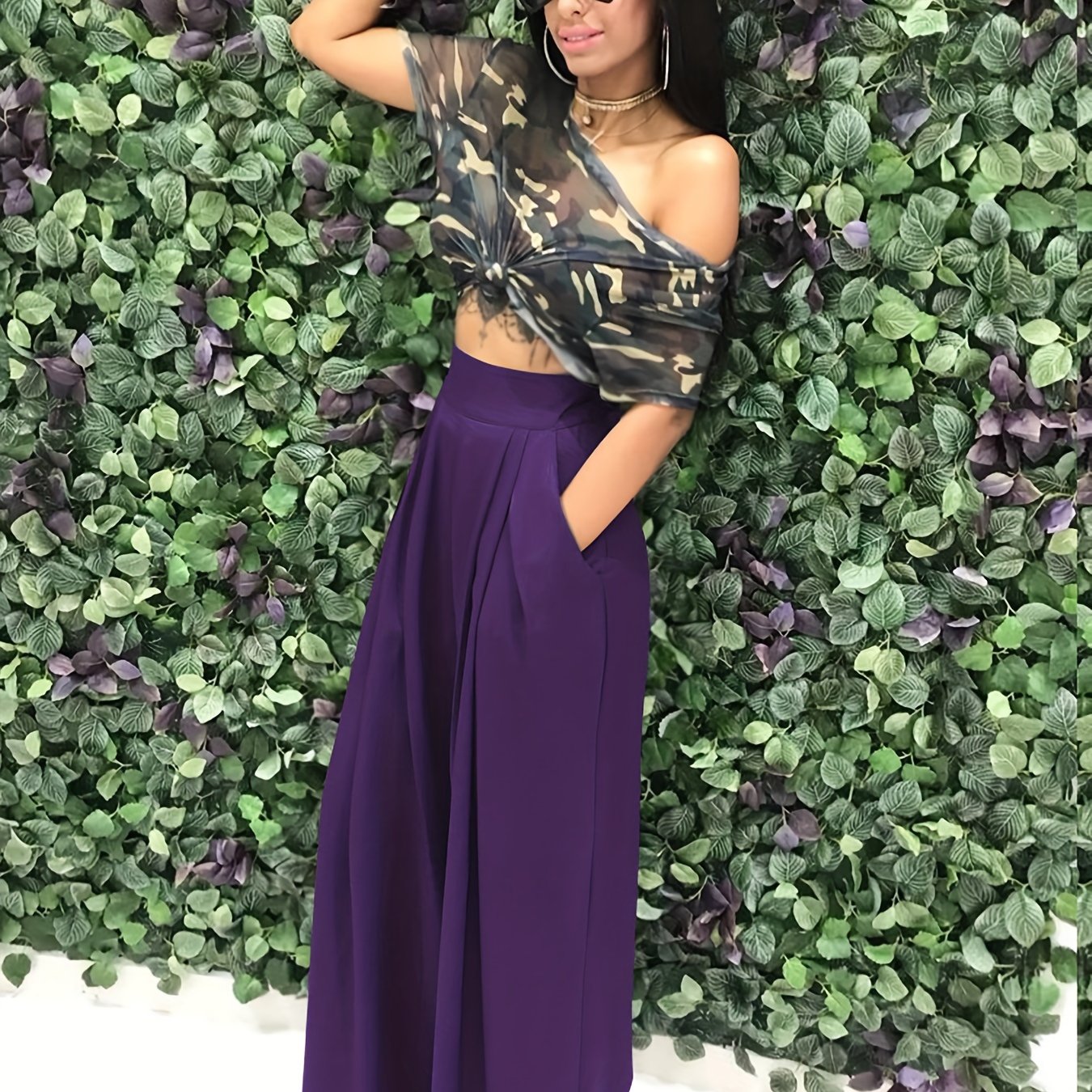 Loose Straight Flare Pants, Casual Pocket High Waist Solid Wide Leg Fashion Comfy Pants, Women's Clothing