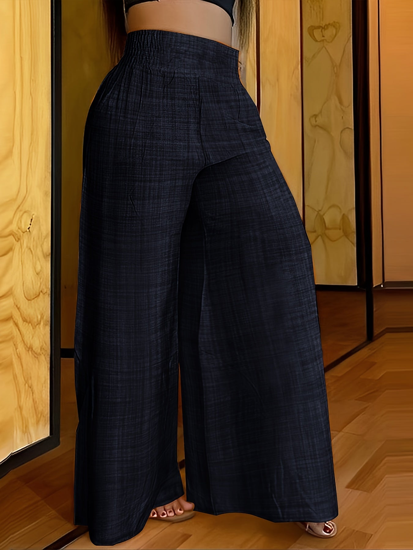 Elegant Solid Color Wide Leg Palazzo Pants - Comfortable Polyester Fabric, Machine Washable, Elastic-Free Waist, All-Season Wear - Womens Casual Regular Pants for Everyday Style