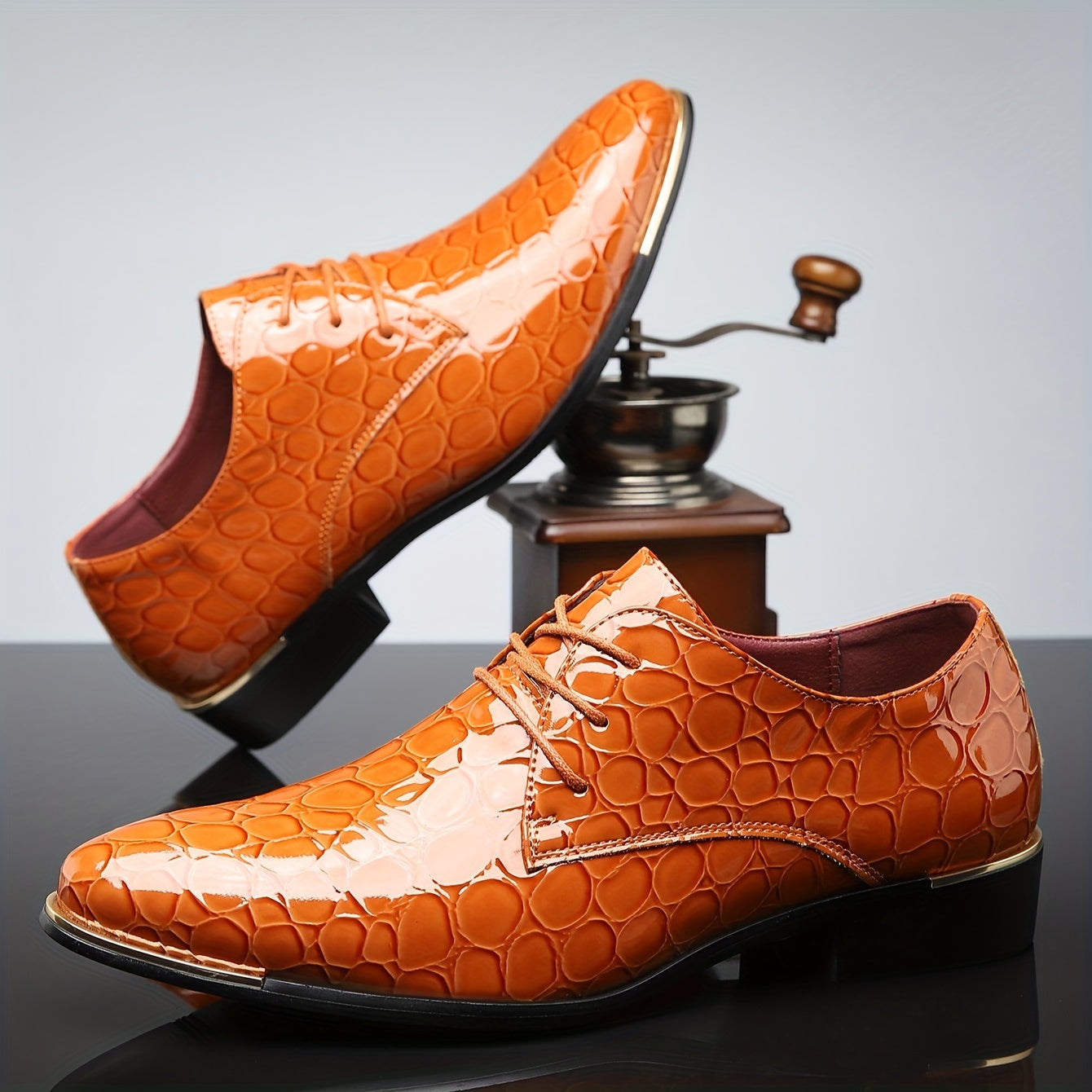 Plus Size Men's Vintage Plain Toe Derby Shoes, Comfy Non Slip Lace Up Durable Rubber Sole Business Occasion Shoes, Men's Footwear