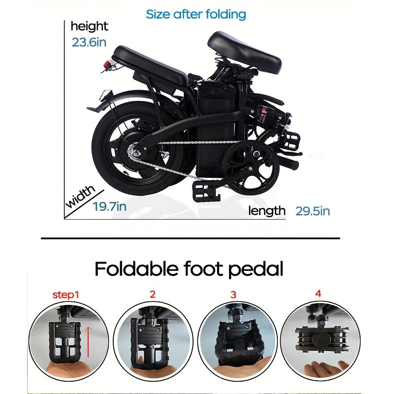 14 Inch Foldable Adult Electric Bicycle, Clearance Dealership, 500w Motor, Maximum Speed Of 20 MPH, 48V 10.4Ah Lithium Battery, 14 Inch Tires, Portable Folding Design, Outdoor Cycling Exercise, Urban Commuting Travel, Detacha