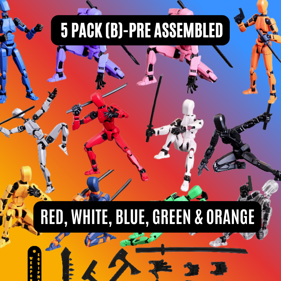 Poseable Action Figures Multi-Pack – 3 or 5 Figure Sets (Fixed Color Combinations)