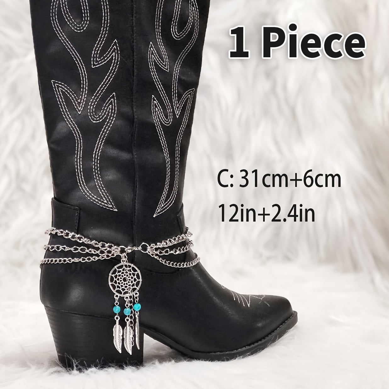 [Bohemian Shoe Decor] Bohemian Green Agate Blue Beads Feather Tassel Shoe Decor | Iron Material, with Wing Details, for DIY Boot Accessories, Perfect for Valentine's Day, Mardi Gras Day, Christmas, Western Cowboy Boots