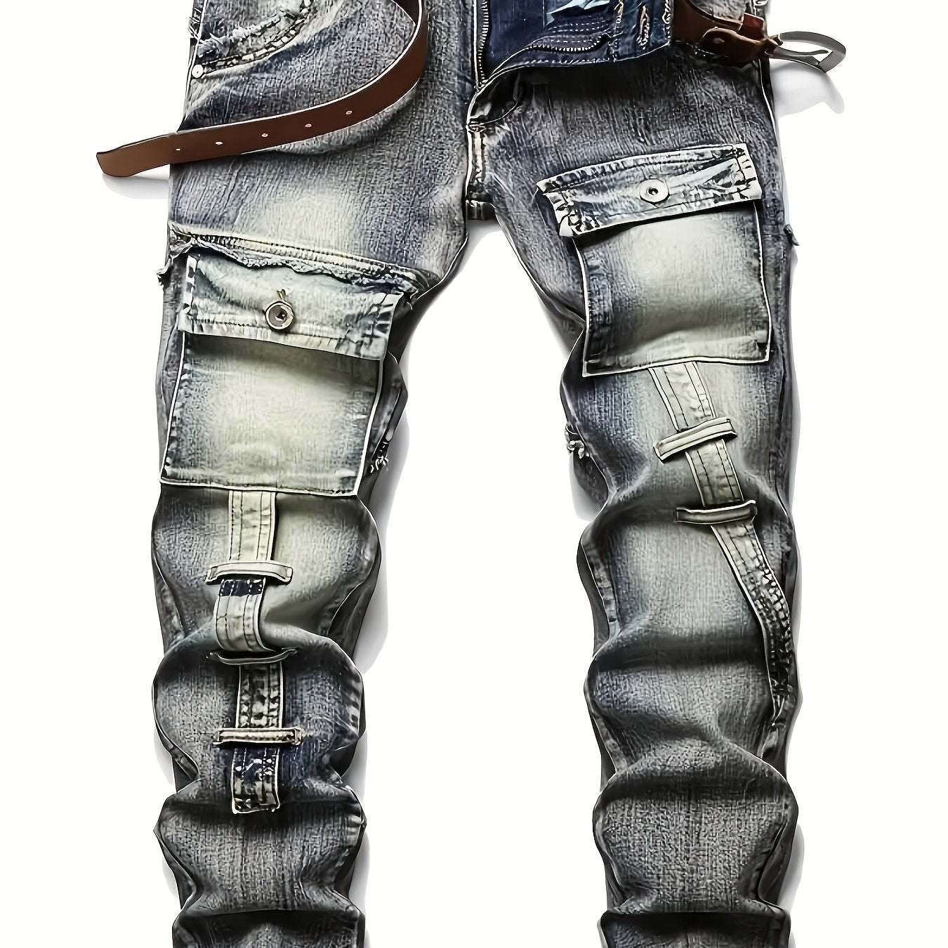 HME Men's Jeans - Mid-Waist Elastic Slim Straight Leg, Heavy-Duty Workwear Pants with Zipper Closure, Stretch Denim Trousers for Streetwear, Casual & Formal Outfits - All-Season Men's Pants, Versatile Clothing, Rugged Look, D