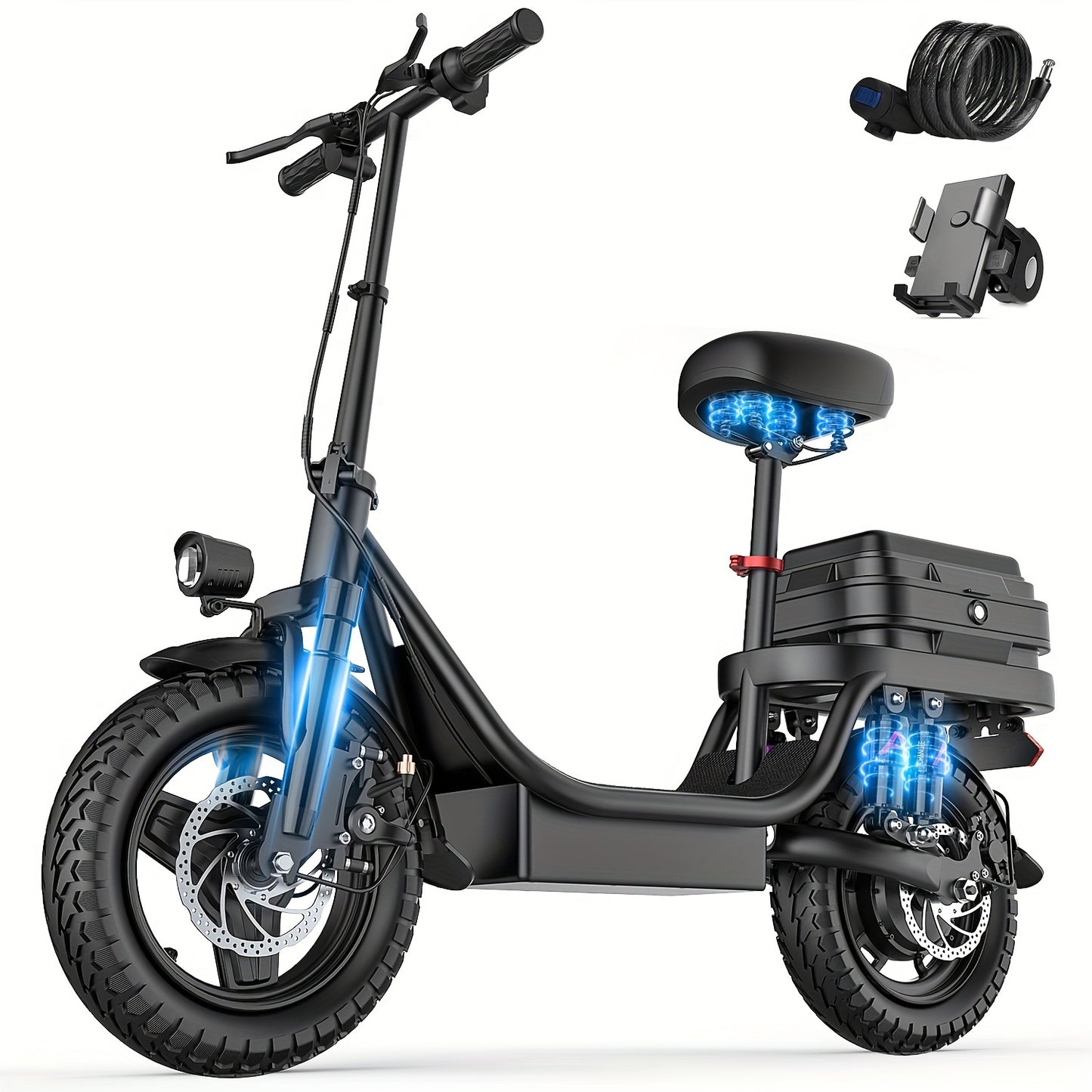 740W Electric Scooter for Adults with Seat - 25-Mile Range, 20Mph Top Speed, Foldable Design, 10" Shock Absorption, 14" High Quality Tires & Dual Disc Brakes - Carbon Steel Frame, Dual Power Source (Battery/US Plug) - Ideal f