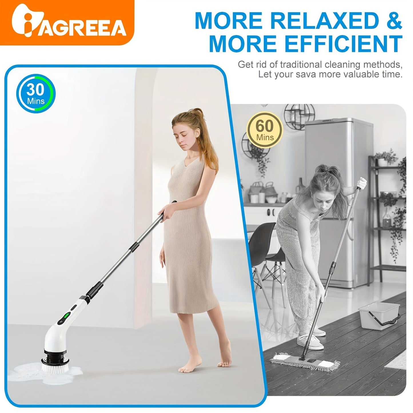 [Cordless Rotating Cleaner] Cordless Electric Rotating Cleaner - 8 Interchangeable Brush Heads, Adjustable Extended Handle, Two Cleaning Speeds - For 360-Degree Wireless Cleaning of Bathrooms, Bathtubs, Showers, Car Windows,