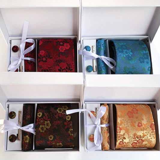 5pcs Set of European And American Father'S Day Gifts, Dad'S Gifts, Wedding Season, Men'S Gifts Casual And Fashionable Floral Tie Set Box Set