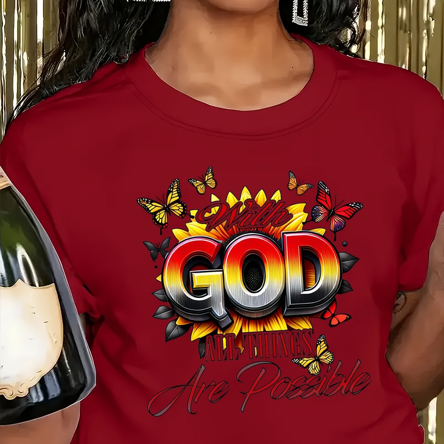 [GOD Print] Women's Short Sleeve T-Shirt | 100% Polyester | Machine Washable | Casual Top for Women